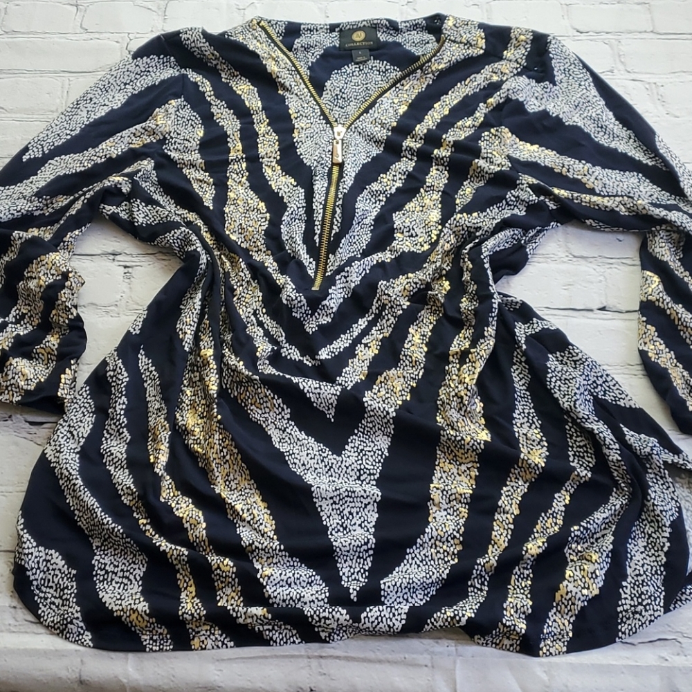 JM Collection Metallic Gold & Silver Zebra Top